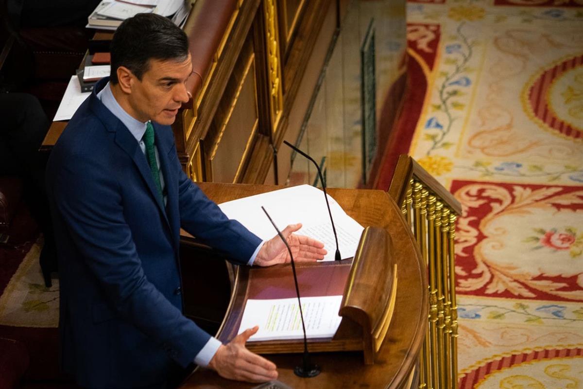 24/02/2021. Comparecencia del presidente Sánchez en el Congreso. El presidente del Gobierno, Pedro Sánchez, durante su intervención en el Co...