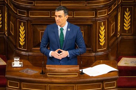 24/02/2021. Comparecencia del presidente Sánchez en el Congreso. El presidente del Gobierno, Pedro Sánchez, durante su intervención en el Co...