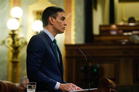 24/02/2021. Comparecencia del presidente Sánchez en el Congreso. El presidente del Gobierno, Pedro Sánchez, durante su intervención en el Co...