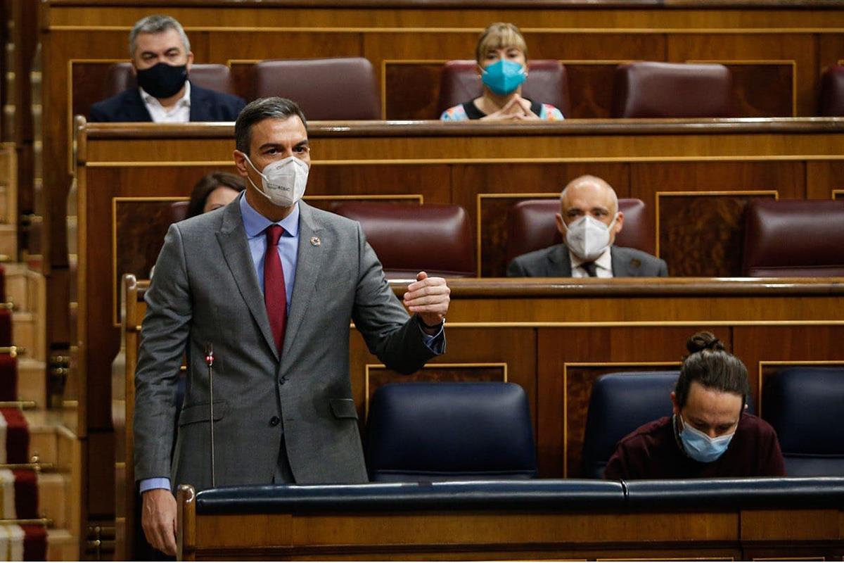 24/03/2021. El presidente del Gobierno asiste a la sesión de control en el Congreso. El presidente del Gobierno, Pedro Sánchez, durante su i...