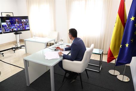 25/03/2021. Pedro Sánchez participa en el Consejo Europeo. El presidente del Gobierno, Pedro Sánchez, durante su participación en el Consejo...