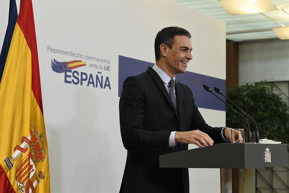 25/05/2021. Pedro Sánchez, en el Consejo Europeo extraordinario (2ª jornada). El presidente del Gobierno, Pedro Sánchez, durante la rueda de...