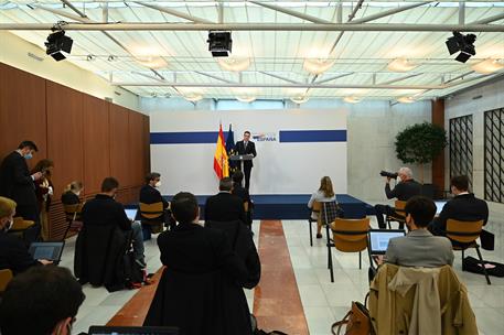 25/05/2021. Pedro Sánchez, en el Consejo Europeo extraordinario (2ª jornada). El presidente del Gobierno, Pedro Sánchez, durante la rueda de...
