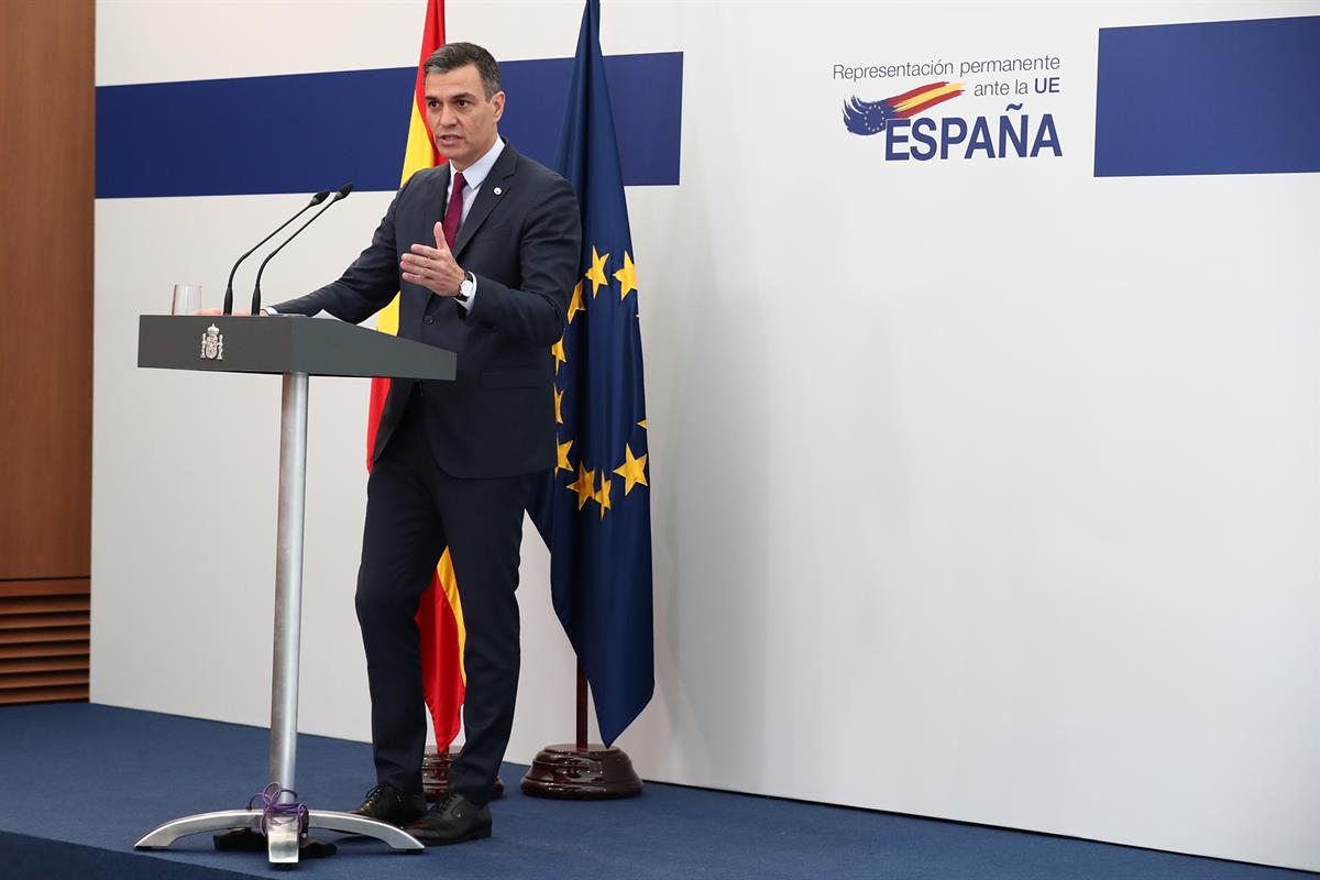 25/06/2021. Pedro Sánchez asiste al Consejo Europeo (segunda jornada). El presidente del Gobierno, Pedro Sánchez, ha comparecido ante los me...