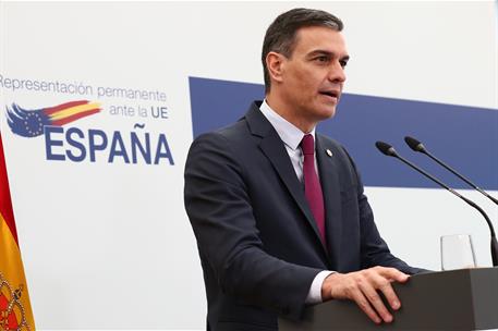 25/06/2021. Pedro Sánchez asiste al Consejo Europeo (segunda jornada). El presidente del Gobierno, Pedro Sánchez, ha comparecido ante los me...