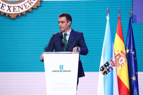 25/07/2021. Pedro Sánchez participa en la ceremonia de entrega de la medalla de oro de Galicia. El presidente del Gobierno, Pedro Sánchez, d...