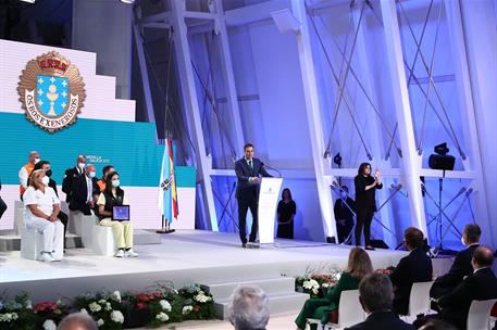 25/07/2021. Pedro Sánchez participa en la ceremonia de entrega de la medalla de oro de Galicia. El presidente del Gobierno, Pedro Sánchez, i...