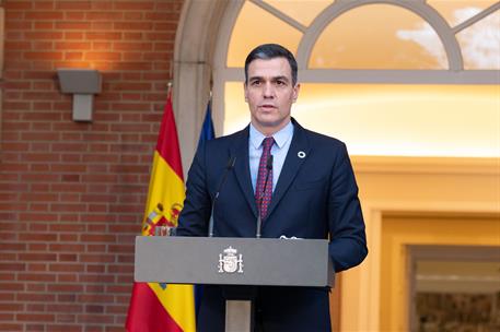 26/01/2021. Pedro Sánchez anuncia la nueva composición del Ejecutivo. El presidente del Gobierno, Pedro Sánchez, durante su comparecencia pa...