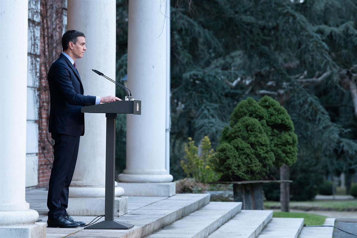 26/01/2021. Pedro Sánchez anuncia la nueva composición del Ejecutivo. El presidente del Gobierno, Pedro Sánchez, durante su comparecencia pa...