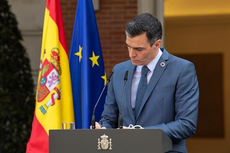 26/02/2021. Sánchez ofrece una rueda de prensa tras el Consejo Europeo. El presidente del Gobierno, Pedro Sánchez, durante la rueda de prens...