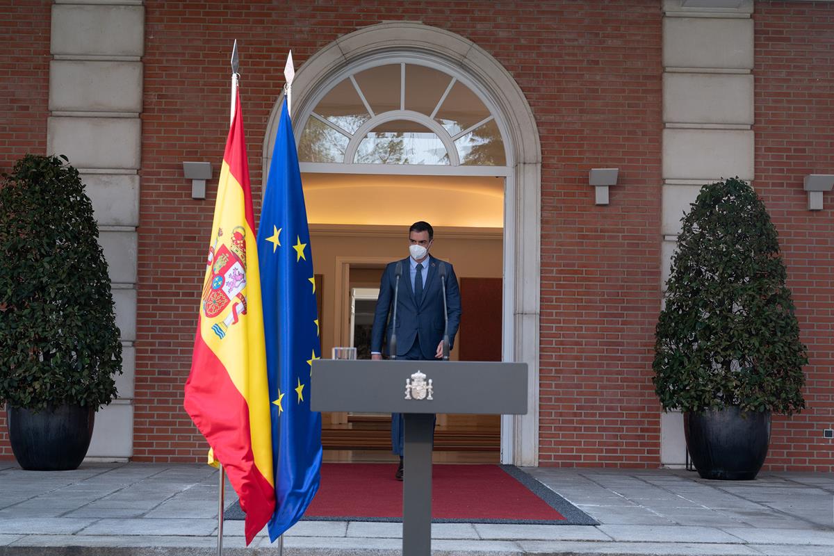 26/02/2021. Sánchez ofrece una rueda de prensa tras el Consejo Europeo. El presidente del Gobierno, Pedro Sánchez, durante la rueda de prens...