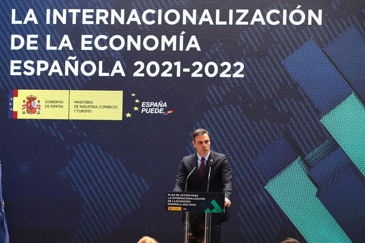 26/05/2021. Sánchez presenta el Plan de Internacionalización de la Economía Española. El presidente del Gobierno, Pedro Sánchez, durante su ...