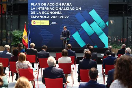 26/05/2021. Sánchez presenta el Plan de Internacionalización de la Economía Española. El presidente del Gobierno, Pedro Sánchez, durante su ...