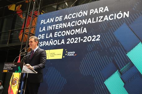 26/05/2021. Sánchez presenta el Plan de Internacionalización de la Economía Española. El presidente del Gobierno, Pedro Sánchez, durante su ...