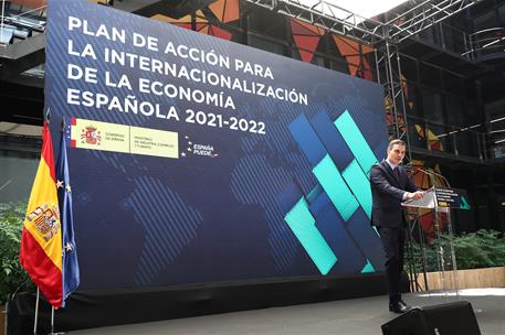 26/05/2021. Sanchez presenta el Plan de Internacionalización de la Economía Española. El presidente del Gobierno, Pedro Sánchez, durante su ...