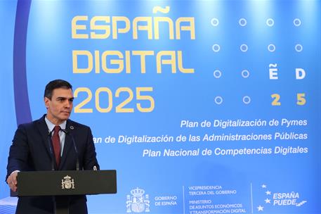 27/01/2021. Pedro Sánchez presenta tres planes estratégicos de la Agenda España Digital 2025. El presidente del Gobierno, Pedro Sánchez, dur...