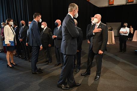 27/06/2021. Pedro Sánchez asiste a la cena de inauguración del Mobile World Congress (MWC). El rey Felipe VI, el presidente del Gobierno, Pe...