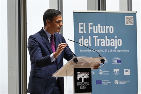 27/09/2021. Pedro Sánchez asiste a la jornada 'Diálogos sobre el Futuro del Trabajo'. El presidente del Gobierno, Pedro Sánchez, durante su ...