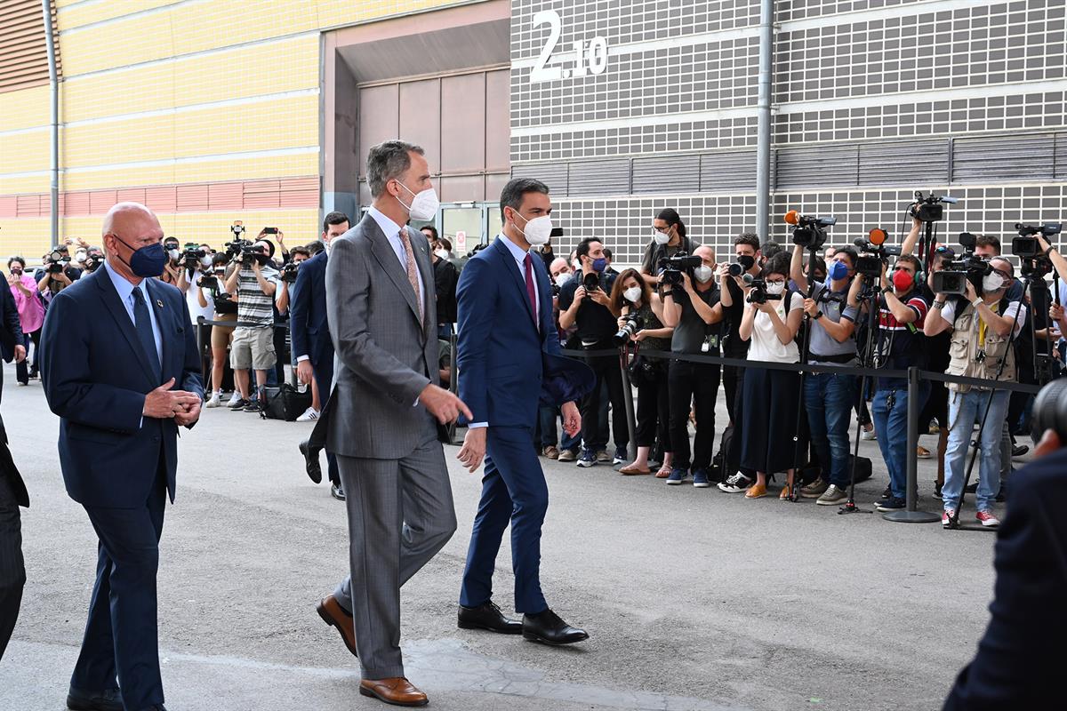 28/06/2021. Pedro Sánchez asiste a la inauguración del Mobile World Congress 2021. El presidente del Gobierno, Pedro Sánchez, junto a S.M. e...