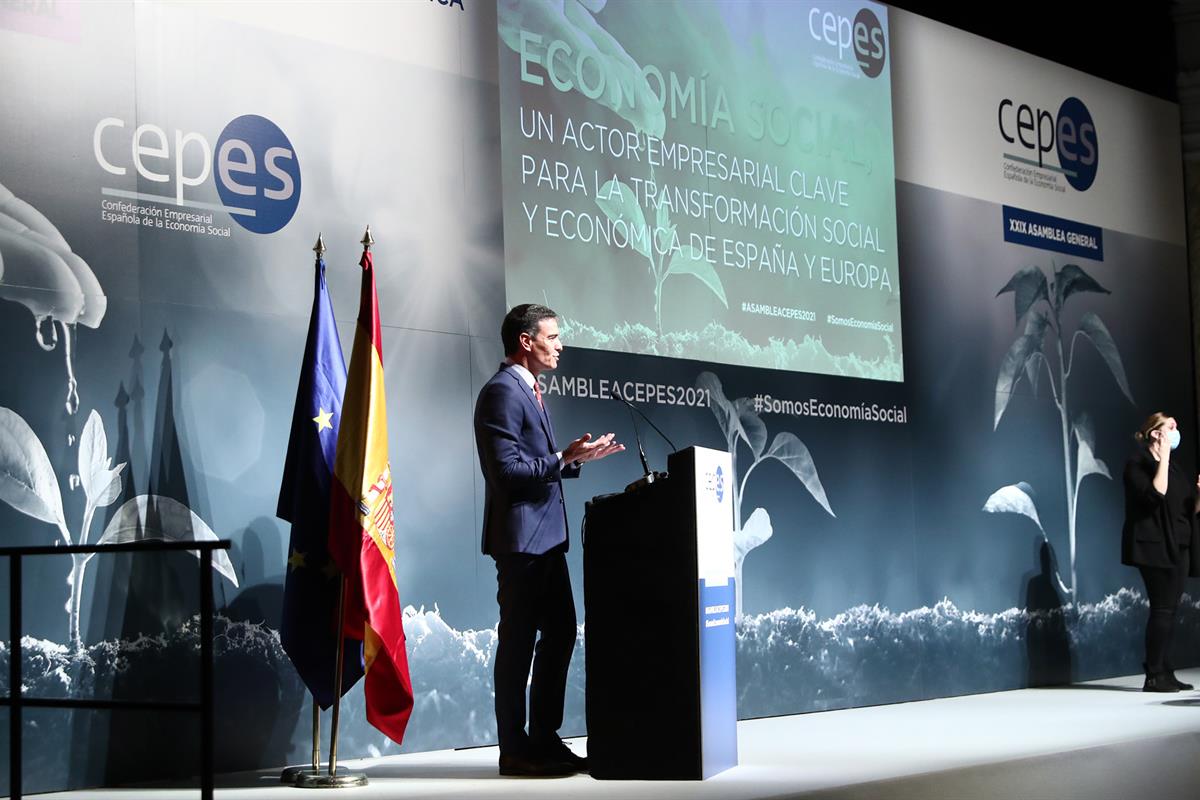 29/04/2021. Sánchez clausura la XXIX Asamblea General de CEPES. El presidente del Gobierno, Pedro Sánchez, durante la clausura de la XXIX As...