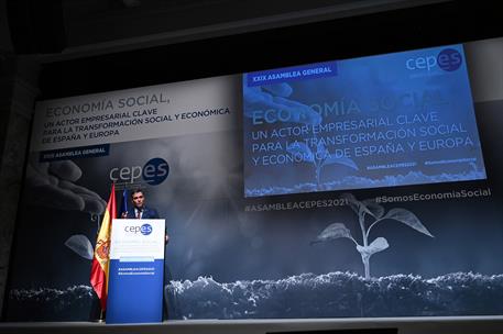 29/04/2021. Sánchez clausura la XXIX Asamblea General de CEPES. El presidente del Gobierno, Pedro Sánchez, durante la clausura de la XXIX As...