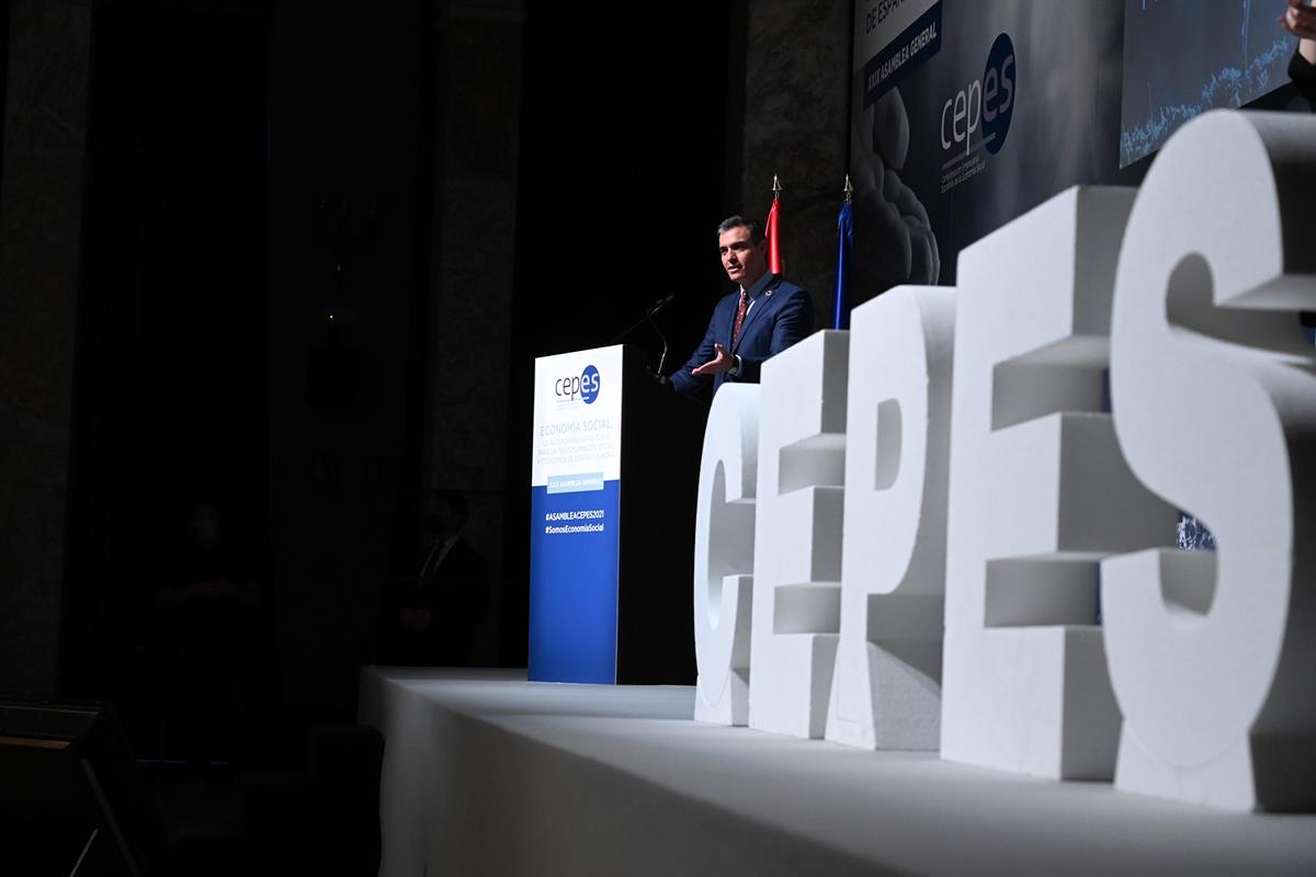 29/04/2021. Sánchez clausura la XXIX Asamblea General de CEPES. El presidente del Gobierno, Pedro Sánchez, durante la clausura de la XXIX As...