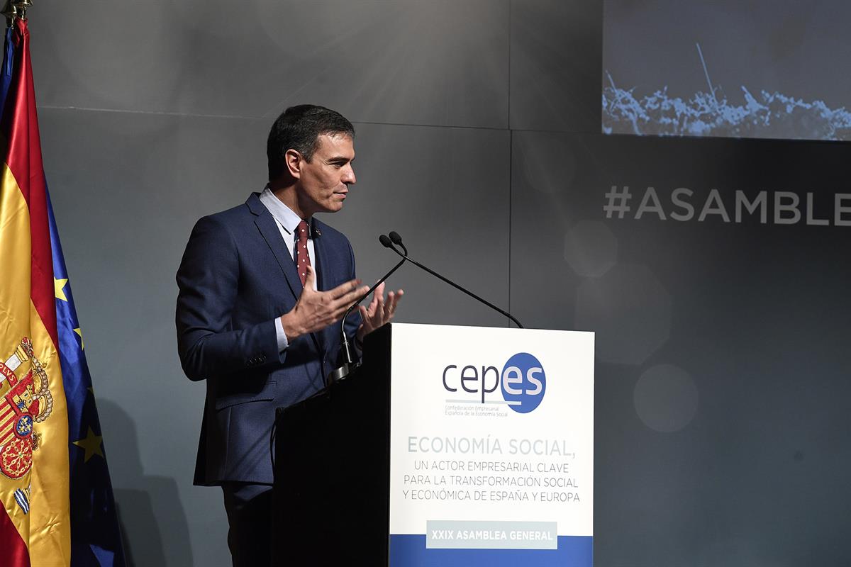 29/04/2021. Sánchez clausura la XXIX Asamblea General de CEPES. El presidente del Gobierno, Pedro Sánchez, durante la clausura de la XXIX As...