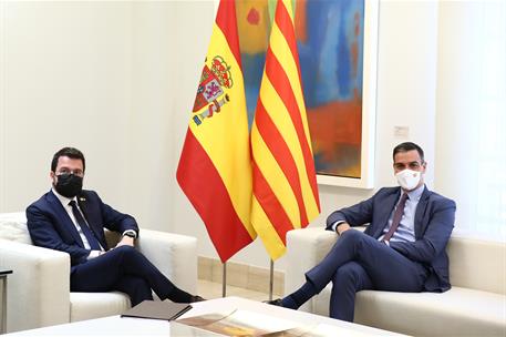 29/06/2021. El presidente del Gobierno recibe al presidente de la Generalitat de Cataluña. El presidente del Gobierno, Pedro Sánchez, durant...