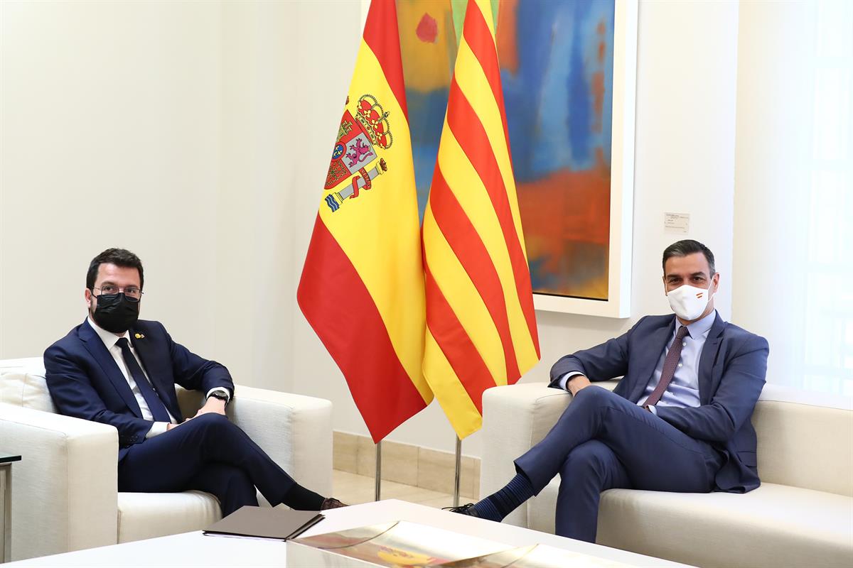 29/06/2021. El presidente del Gobierno recibe al presidente de la Generalitat de Cataluña. El presidente del Gobierno, Pedro Sánchez, durant...