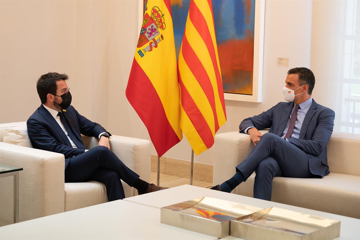 29/06/2021. El presidente del Gobierno recibe al presidente de la Generalitat de Cataluña. El presidente del Gobierno, Pedro Sánchez, durant...