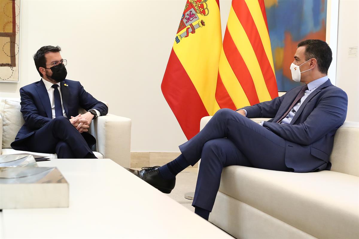 29/06/2021. El presidente del Gobierno recibe al presidente de la Generalitat de Cataluña. El presidente del Gobierno, Pedro Sánchez, durant...