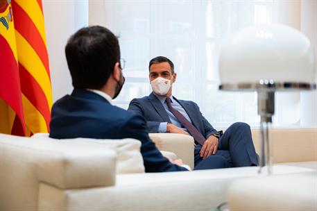 29/06/2021. El presidente del Gobierno recibe al presidente de la Generalitat de Cataluña. El presidente del Gobierno, Pedro Sánchez, durant...