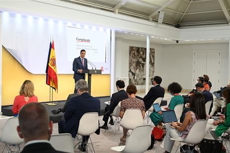 29/07/2021. Pedro Sánchez comparece para hacer balance del curso político. El presidente del Gobierno, Pedro Sánchez, durante su intervenció...