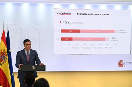 29/07/2021. Pedro Sánchez comparece para hacer balance del curso político. El presidente del Gobierno, Pedro Sánchez, durante su intervenció...