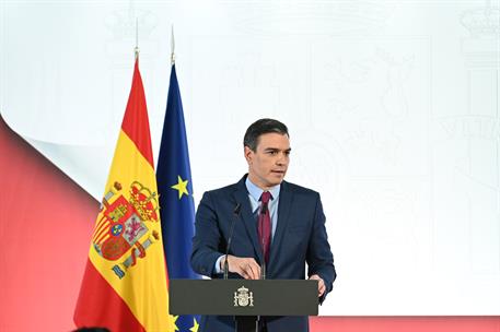 29/12/2021. Sánchez presenta el informe de rendición de cuentas del Gobierno 2021. El presidente del Gobierno, Pedro Sánchez, durante su com...