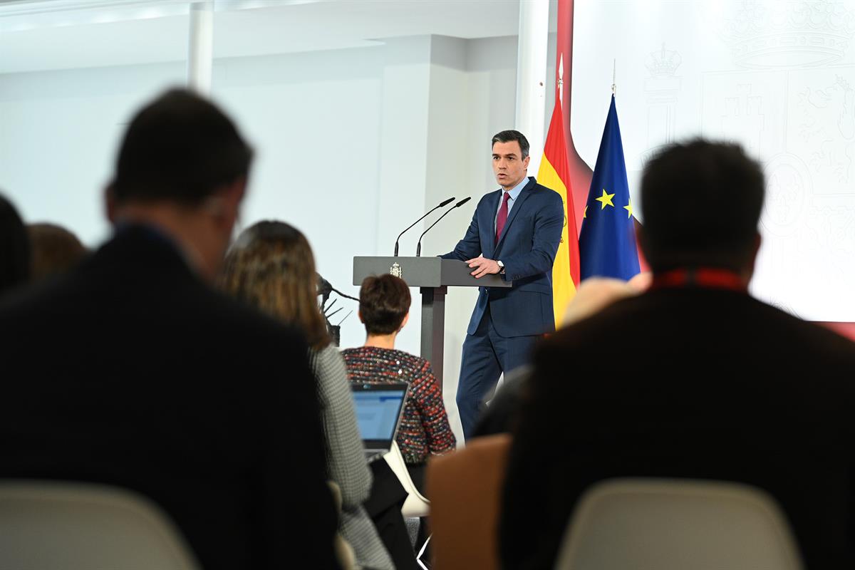 29/12/2021. Sánchez presenta el informe de rendición de cuentas del Gobierno 2021. El presidente del Gobierno, Pedro Sánchez, durante su com...