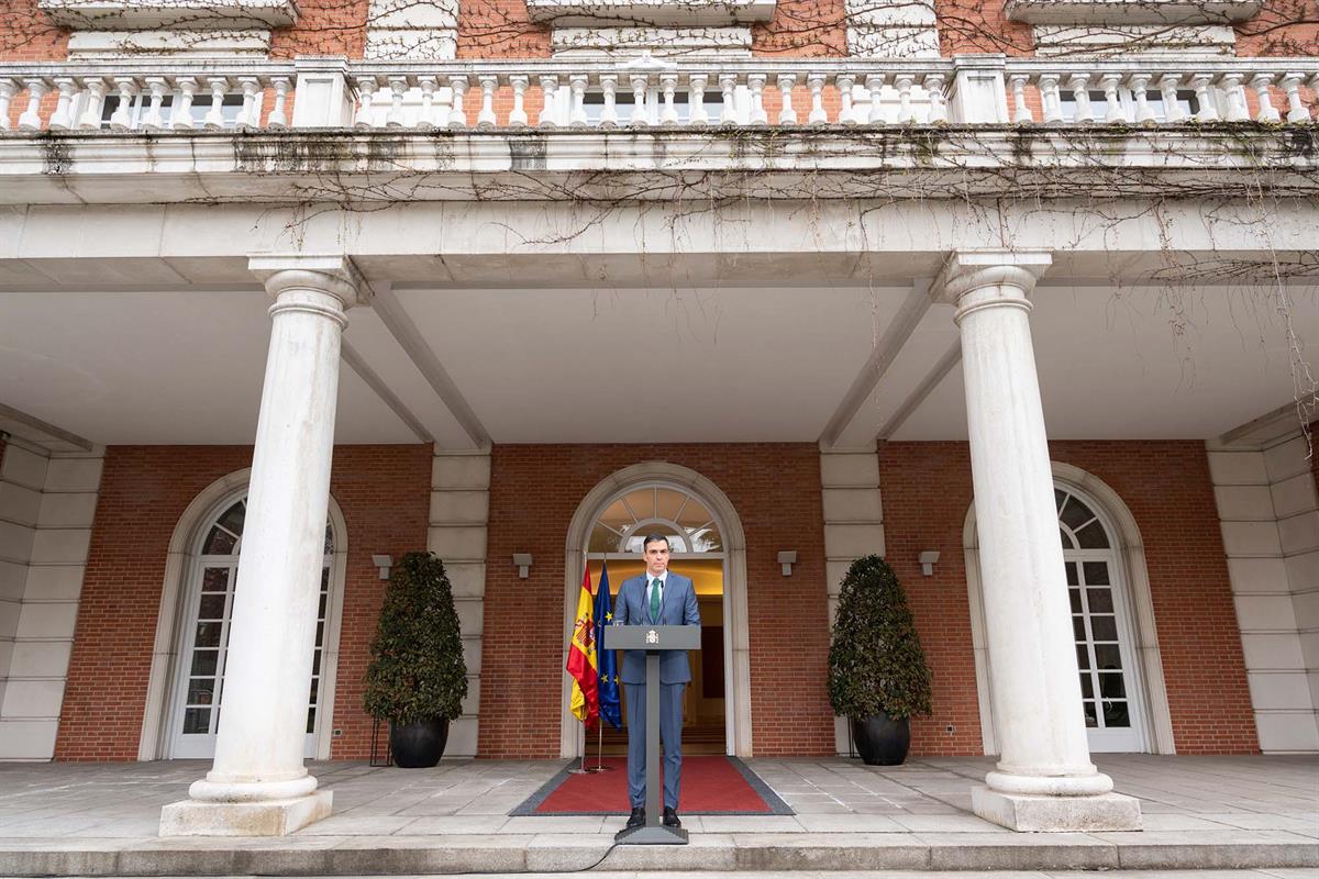 30/03/2021. Pedro Sánchez anuncia la nueva composición del Ejecutivo. El presidente del Gobierno, Pedro Sánchez, durante su comparecencia pa...