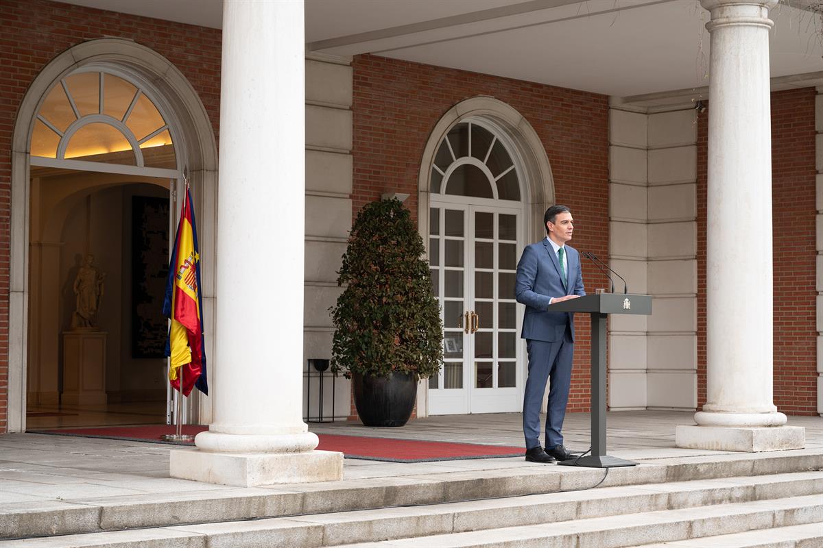 30/03/2021. Pedro Sánchez anuncia la nueva composición del Ejecutivo. El presidente del Gobierno, Pedro Sánchez, durante su comparecencia pa...