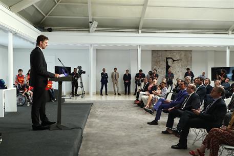 2/06/2022. Sánchez preside el acto de entrega de la Gran Cruz del Mérito Deportivo a Pau Gasol. Pau Gasol durante su intervención en el acto