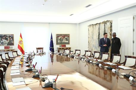 1/06/2022. Pedro Sánchez recibe presidente de Nigeria, Muhammadu Buhari. El presidente del Gobierno, Pedro Sánchez, conversa con el presiden...