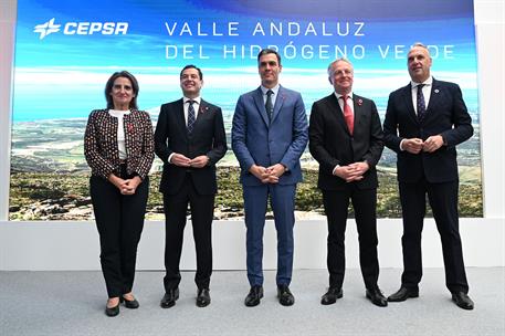 1/12/2022. Pedro S&#225;nchez preside la presentaci&#243;n del proyecto de Cepsa &#39;Valle andaluz del Hidr&#243;geno Verde&#39;. El presidente del Gobierno, Pedr...