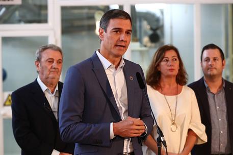 3/10/2022. Pedro S&#225;nchez visita Mallorca. El presidente del Gobierno, Pedro S&#225;nchez, durante su intervenci&#243;n tras visita la sede de la f&#225;brica CAROB.