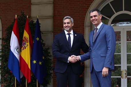 3/11/2022. Pedro Sánchez recibe al presidente de Paraguay, Mario Abdo. El presidente del Gobierno, Pedro Sánchez, saluda al presidente de Pa...