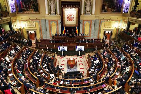 5/04/2022. Sánchez asiste a la intervención por videoconferencia de Zelenski. El presidente del Gobierno, Pedro Sánchez, durante la interven...