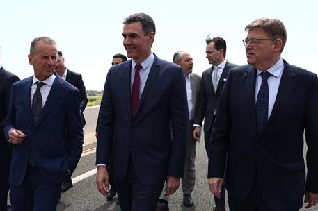 5/05/2022. Sánchez asiste a la presentación de la gigafactoría de baterías del Grupo Volkswagen en Sagunto. El presidente del Gobierno, Pedr...