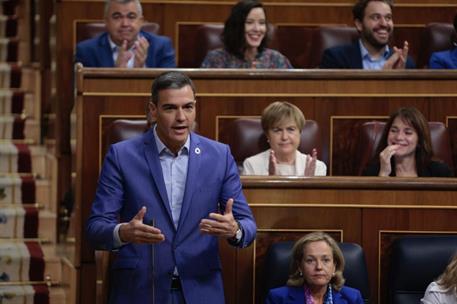 5/10/2022. Pedro Sánchez asiste a la sesión de control en el Congreso. El presidente del Gobierno, Pedro Sánchez, durante su intervención en...