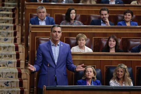 5/10/2022. Pedro S&#225;nchez asiste a la sesi&#243;n de control en el Congreso. El presidente del Gobierno, Pedro S&#225;nchez, durante su intervenci&#243;n en...