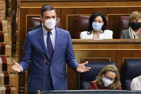 6/04/2022. Pedro Sánchez asiste a la sesión de control en el Congreso. El presidente del Gobierno, Pedro Sánchez, durante su intervención en...