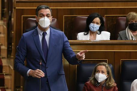 6/04/2022. Pedro Sánchez asiste a la sesión de control en el Congreso. El presidente del Gobierno, Pedro Sánchez, durante su intervención en...