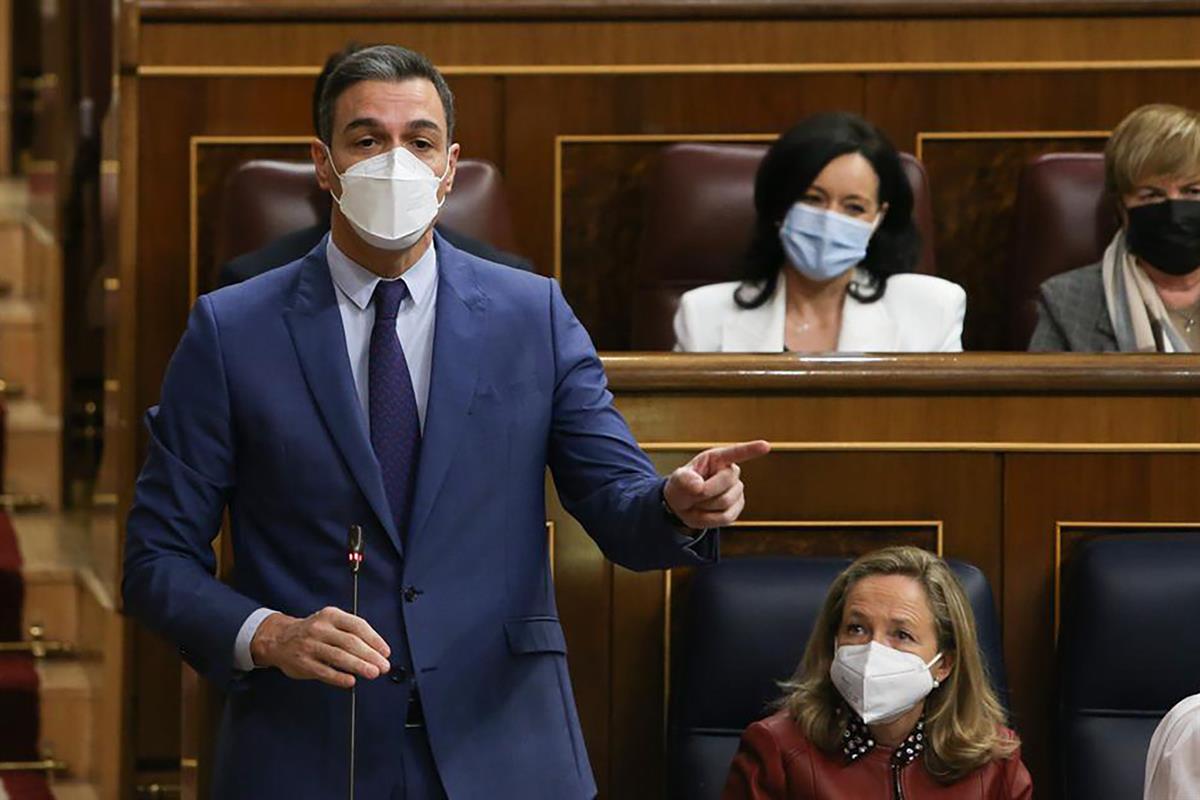 6/04/2022. Pedro Sánchez asiste a la sesión de control en el Congreso. El presidente del Gobierno, Pedro Sánchez, durante su intervención en...